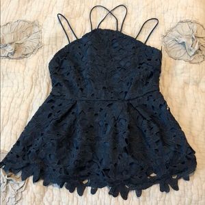 Navy Blue Floral Halter Top